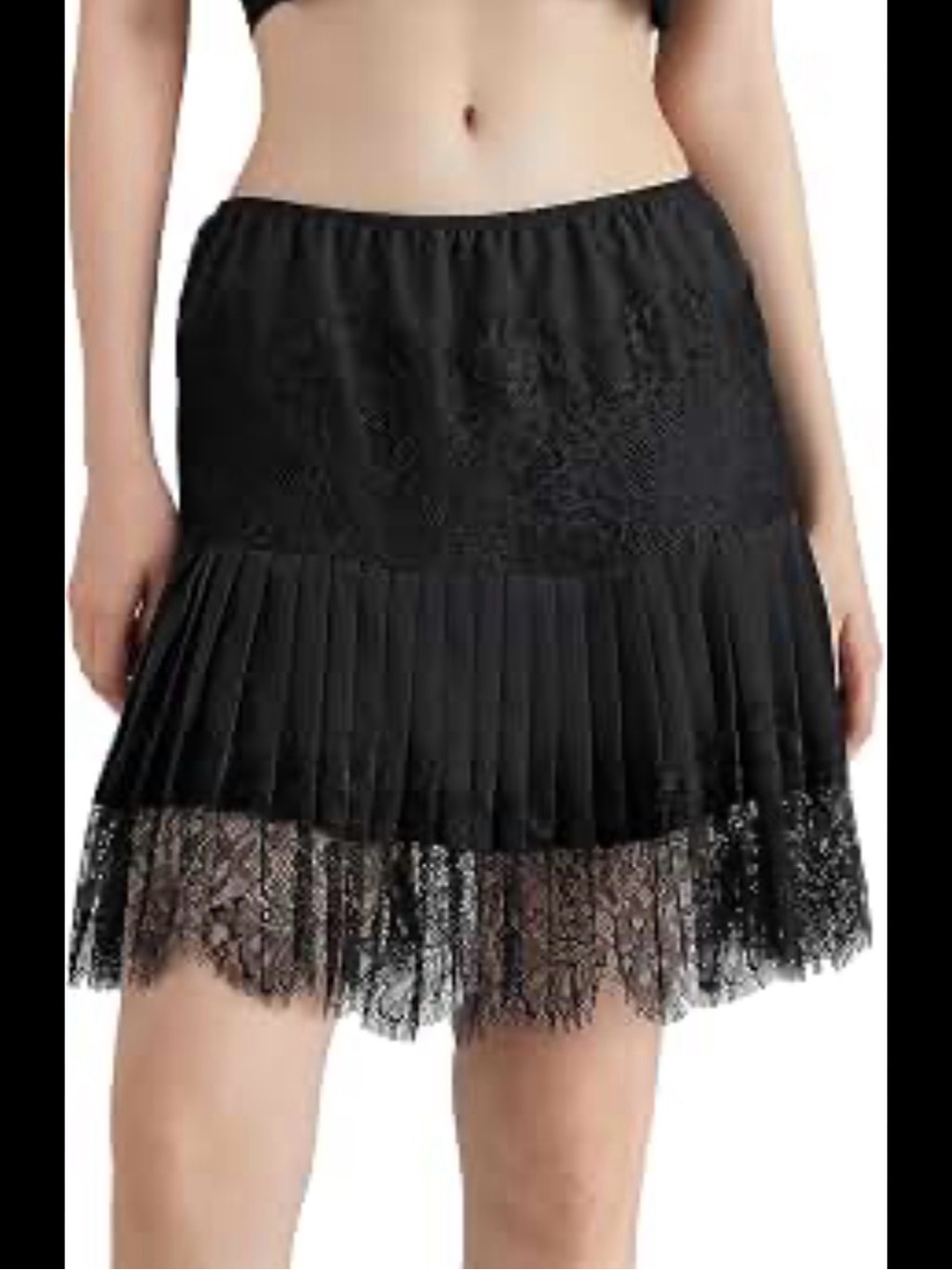Black Lace Pleated Mini Skirt - Unbranded